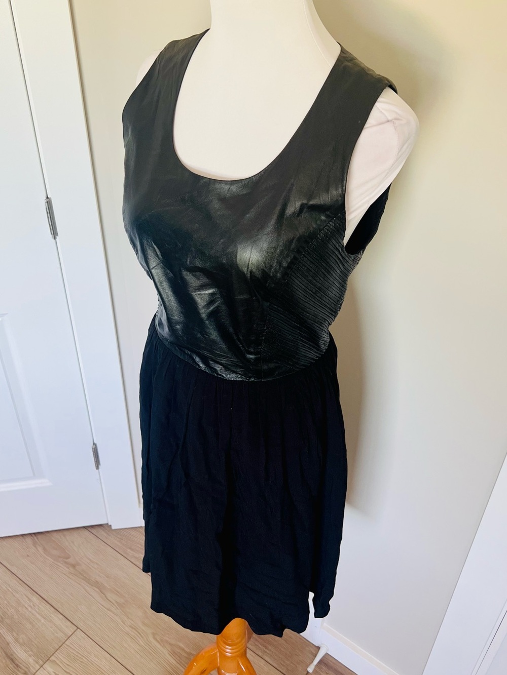 Line & Dot Black Genuine Leather Bodice Mini Dress